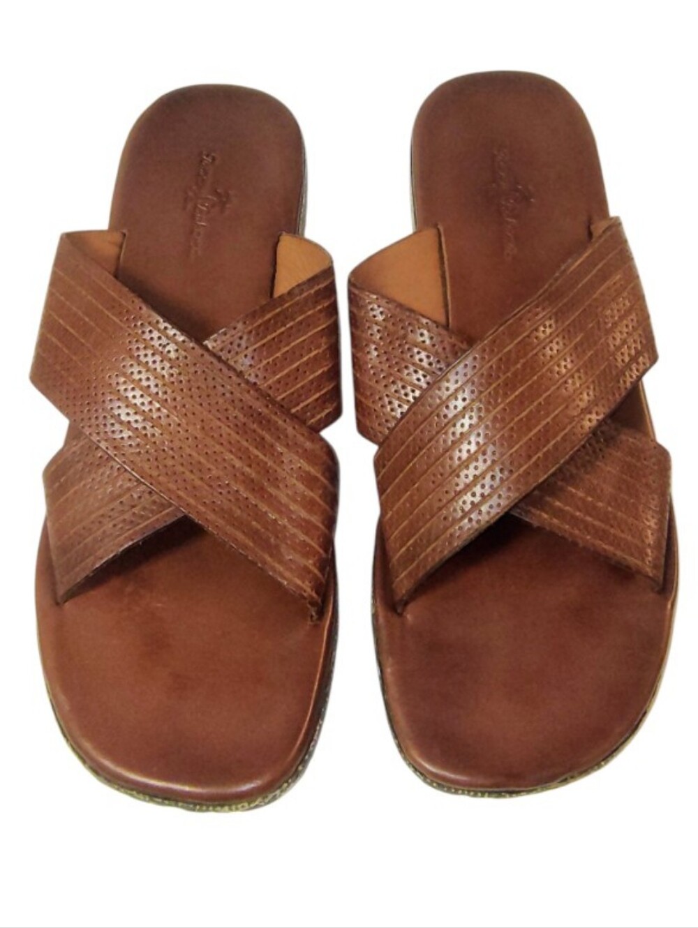 Tommy Bahama Brown Leather Cross-Strap Men's Slide Comfort Summer Sandals 13